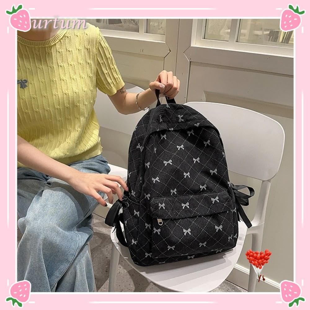 Mochila De Veludo URTUM , Com Laço Alça Ajustável De Grande Capacidade Escolar De Estudante Estampa De Arco