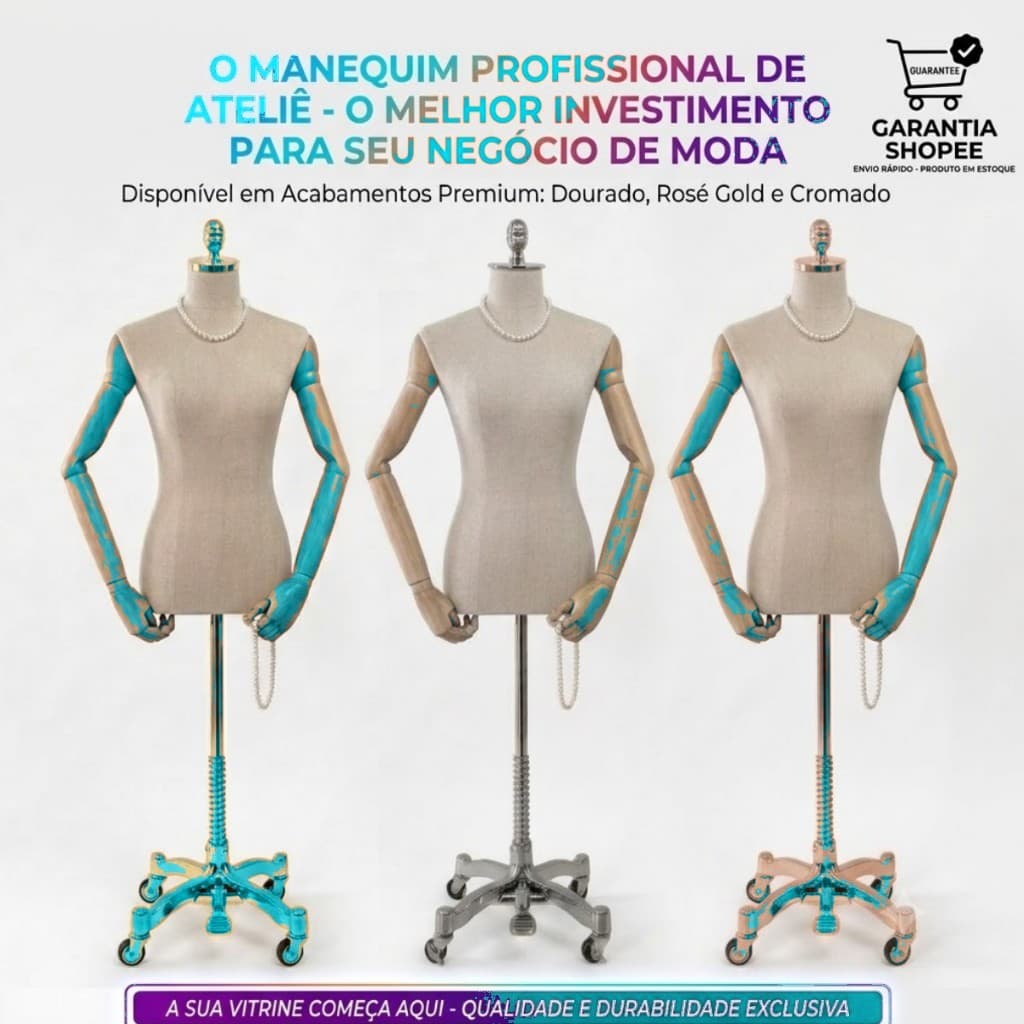Busto Manequim Feminino Profissional Pedestal Regulável Rodízios Costura Moulage Vitrine