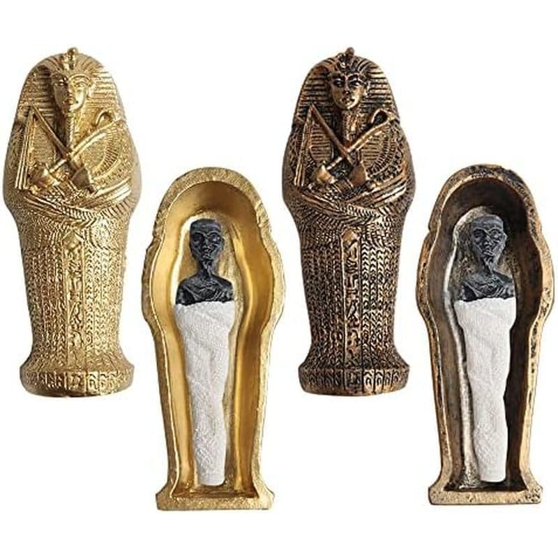 Acxico 2 Peças Faraó Egípcio Múmia Egito Rei Decoração De Casa Estatueta De Resina Caixão