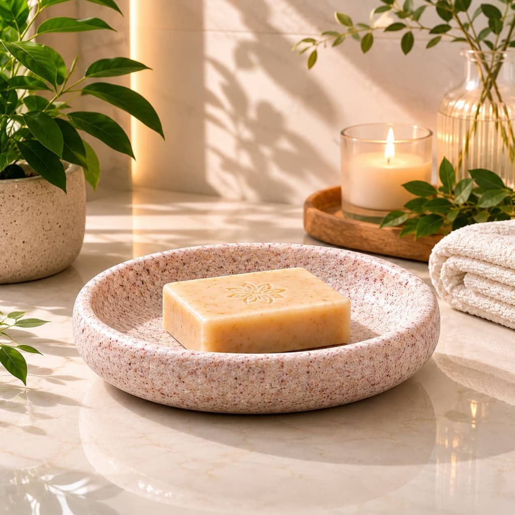 Saboneteira Oval em Mármore Natural Decoração Moderna Banheiro Acessório Decorativo Organizador Pia