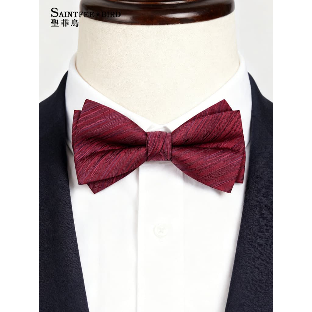 Vinho vermelho listrado laço masculino casamento noivo padrinhos Retro High-End estilo britânico negócios banquete arco