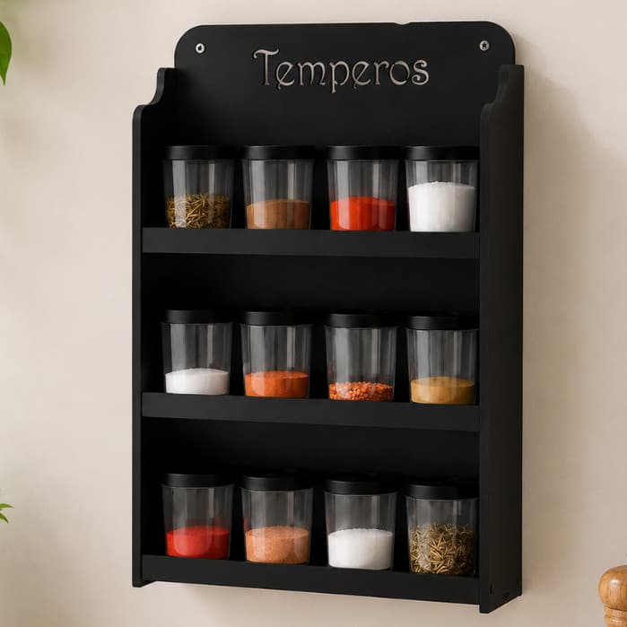 Suporte Porta Temperos Prateleira Cozinha 12 Divisórias Potes Condimentos MDF Parede
