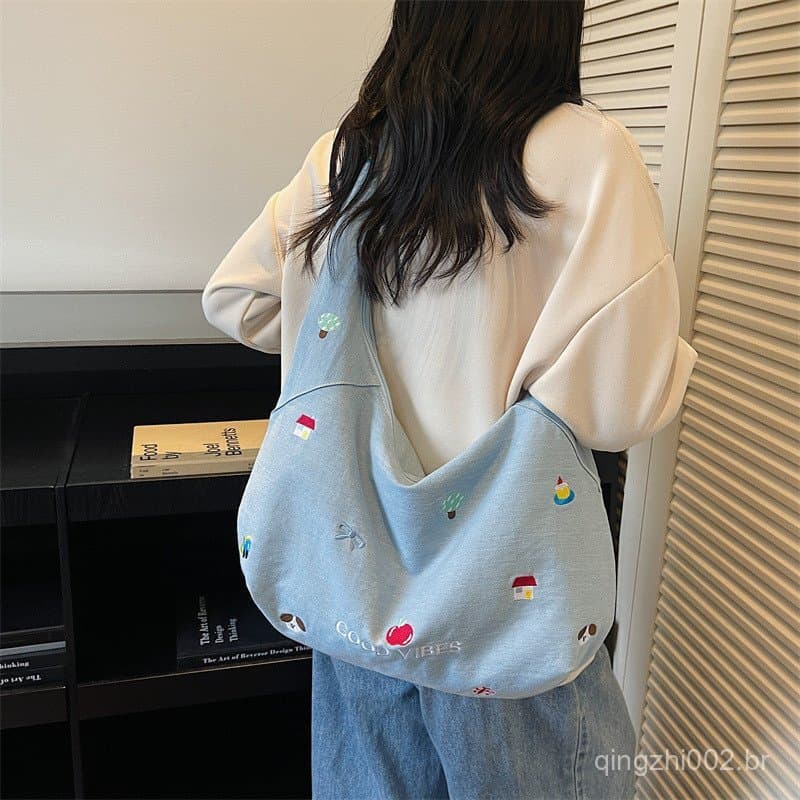 Bolsa de lona de grande capacidade para mulheres, adequada para aulas, uso artístico e casual no dia a dia, bolsa transv