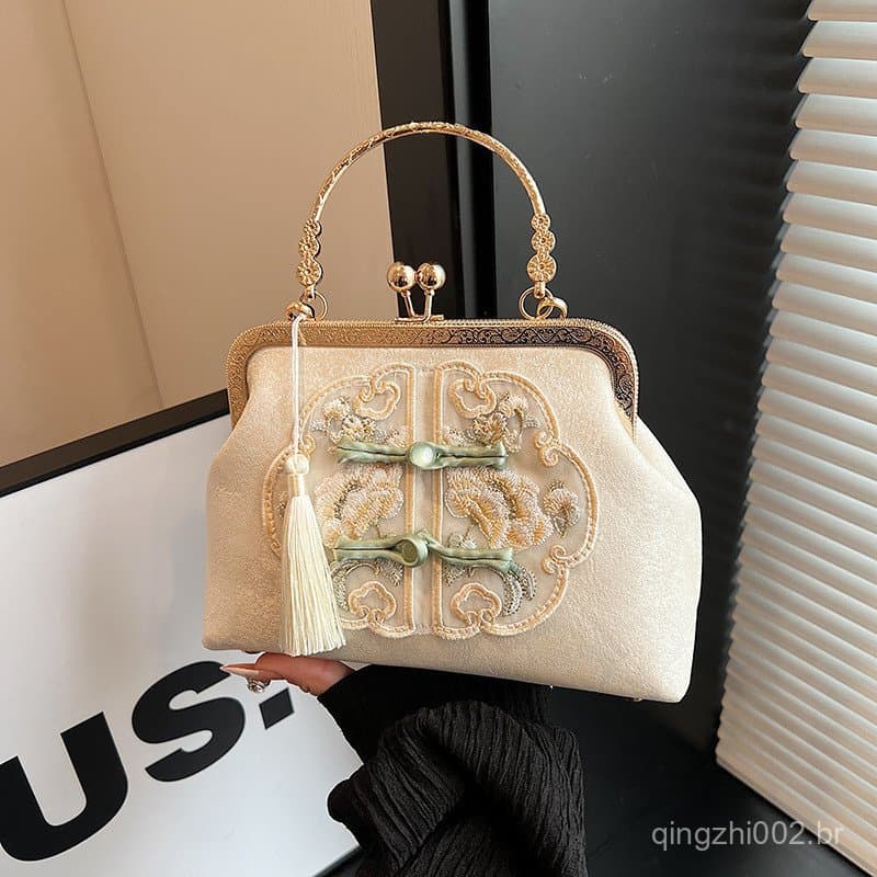 Bolsa feminina bordada com botões, adequada para combinar com saias de crina de cavalo na primavera, bolsa Hanfu de esti
