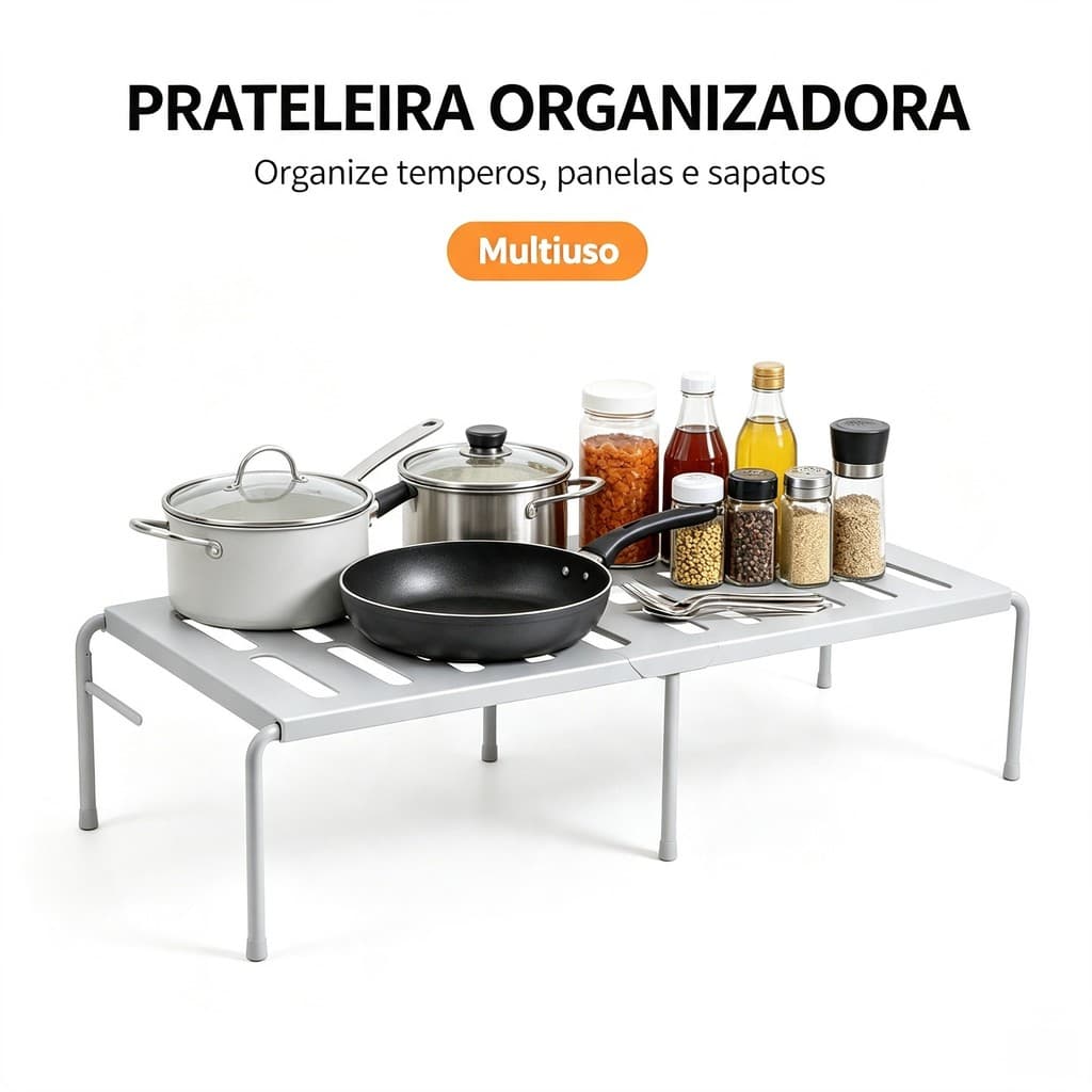 Prateleira Organizadora Extensível Multiuso Cozinha Suporte Temperos Panelas e Sapatos