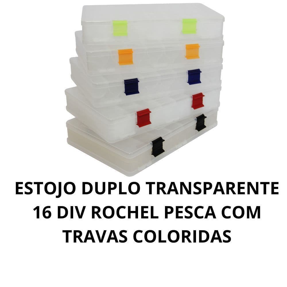 Estojo Duplo Organizador Isca Artificial Rochel Pesca Caixa Transparente 16 Divisórias