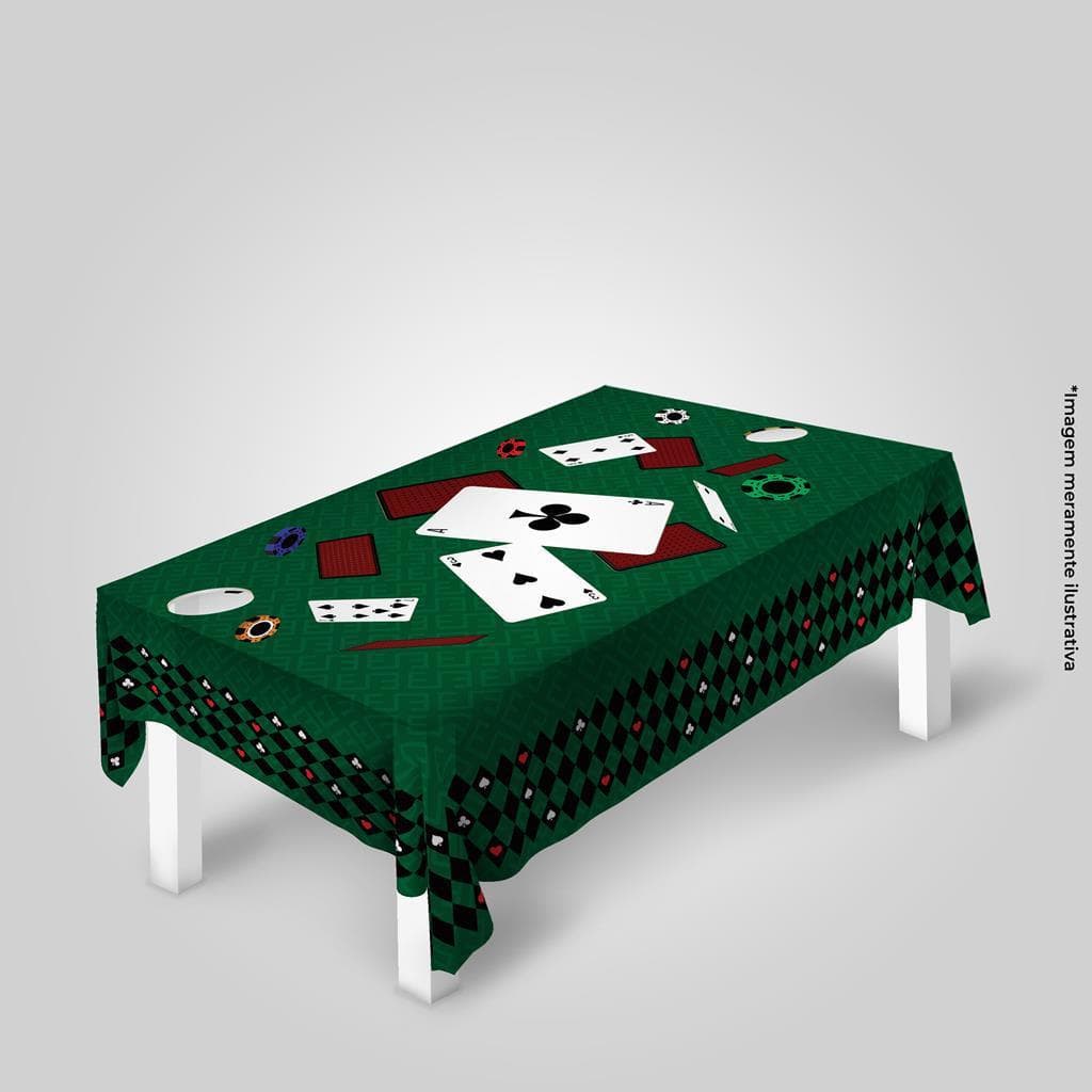 Toalha De Mesa Retangular Poker Cassino Verde 220x140cm Luxo Decoração
