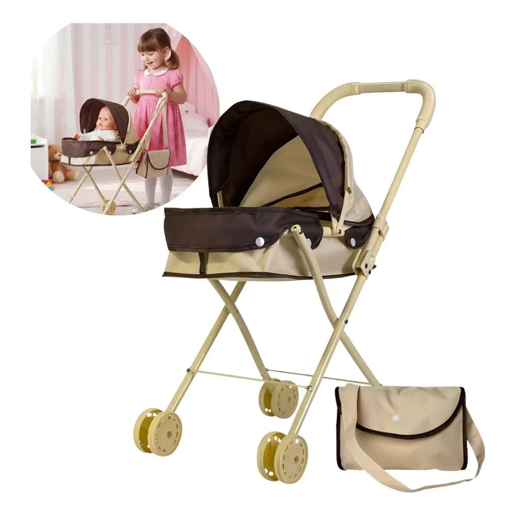 Carrinho De Boneca Infantil De Ferro Com Bolsa Bege Importway BW409BG