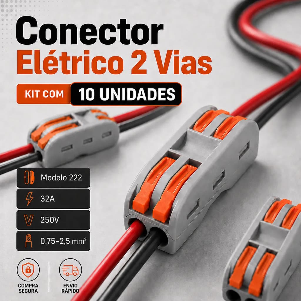 Kit 10 Conector Elétrico Emenda Fios 2 Vias 32a / 250v Plug Alavanca Bomba d'agua Chuveiro Ar Condicionado