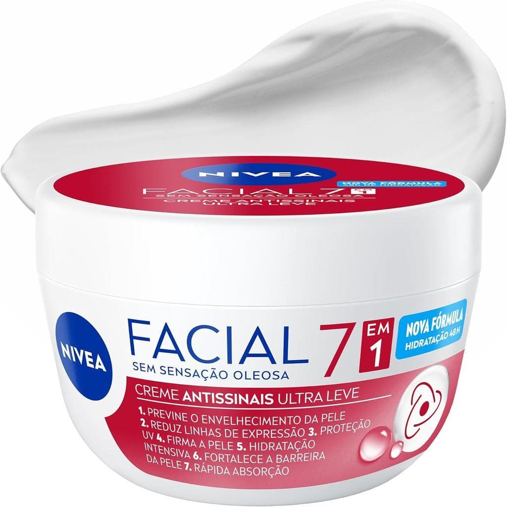 NIVEA Creme Facial Antissinais  7 em 1 100g, Previne Envelhecimento, Reduz Linhas Finas, Hidratação 48h, Antioxidantes