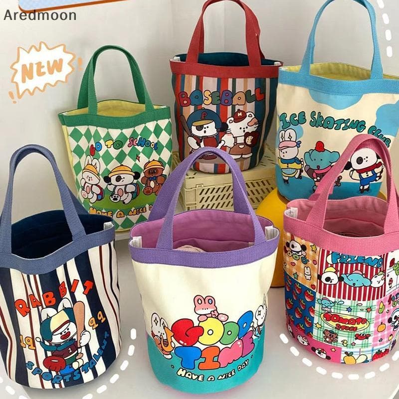 Casual Lona Buet Saco Tote Bolsas Femininas Impressão Dos Desenhos Animados Almoço Shopper De Escola