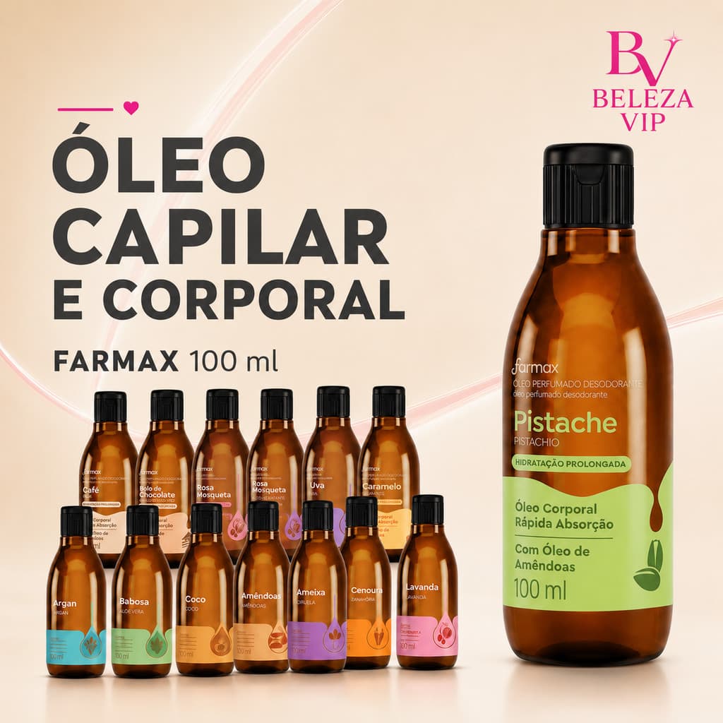 Óleo Corporal e Capilar Farmax 100ml Perfumado Hidratante Várias Fragrâncias