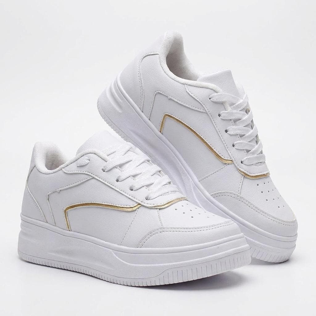 Tênis Feminino Chunky Casual Branco Confortável Macio Uso Dia a Dia Plataforma