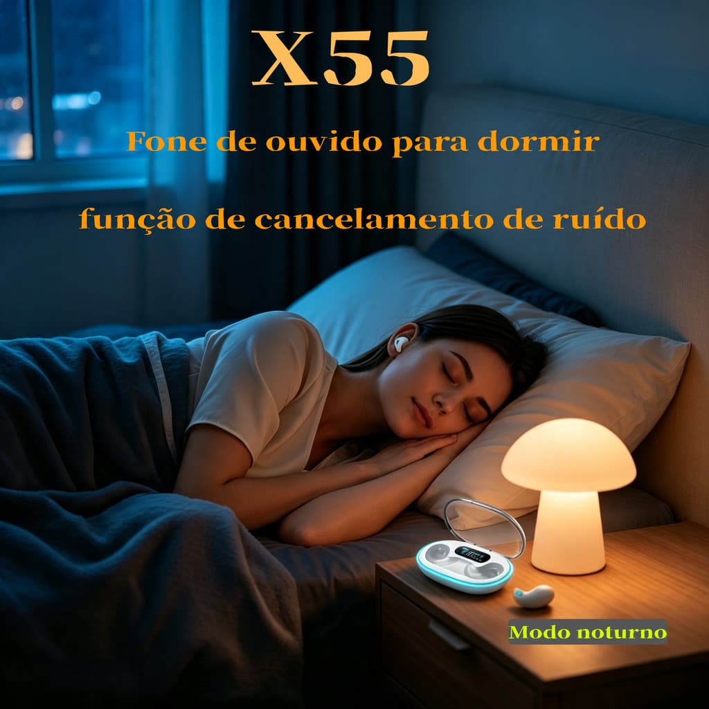 Mini Fone Bluetooth 5.4 X55 para Dormir! Sem Fio Som HD, Bateria Longa Duração a Noite Toda, Leve e Compacto, Perfeito p