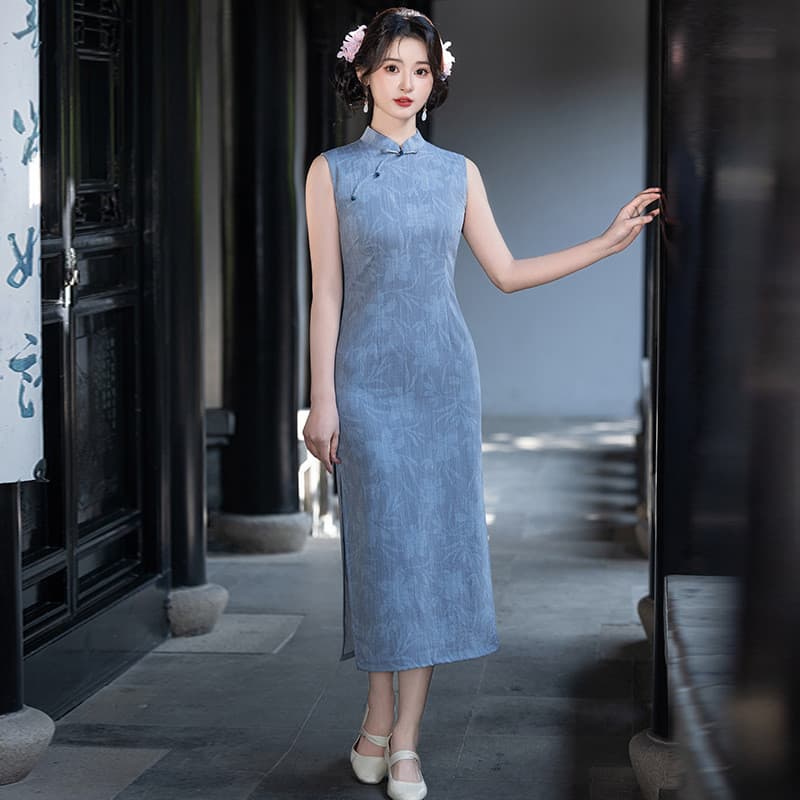 Qianjin Princesa Azul Cheongsam 2026 Novo Estilo Melhorado Branco Sem Mangas Estilo Temperamento Vestido Jovem Verão Diá