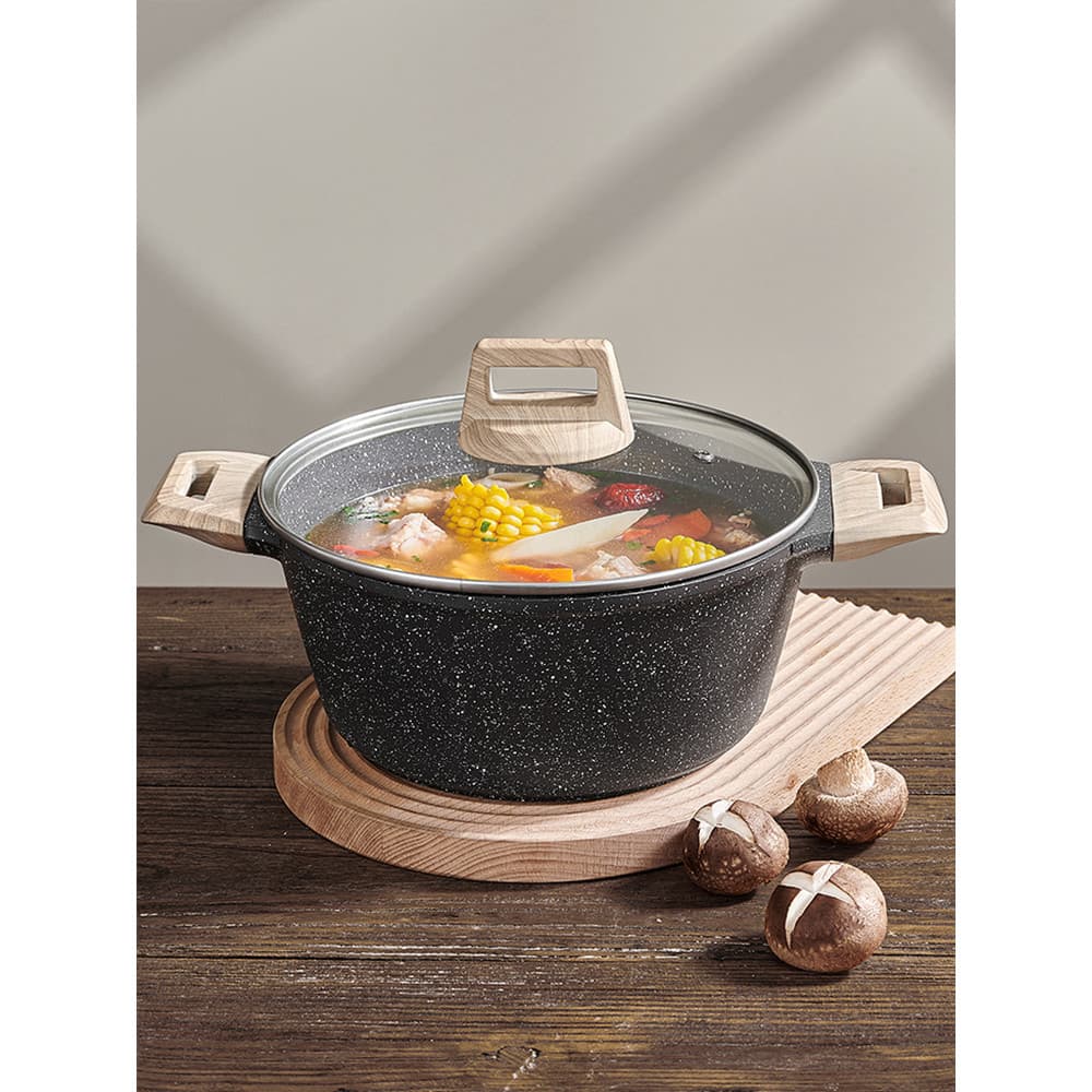 Panela de sopa de pedra médica Mingjue britânica, panela de guisado doméstica espessada, panela antiaderente, fogão a gá