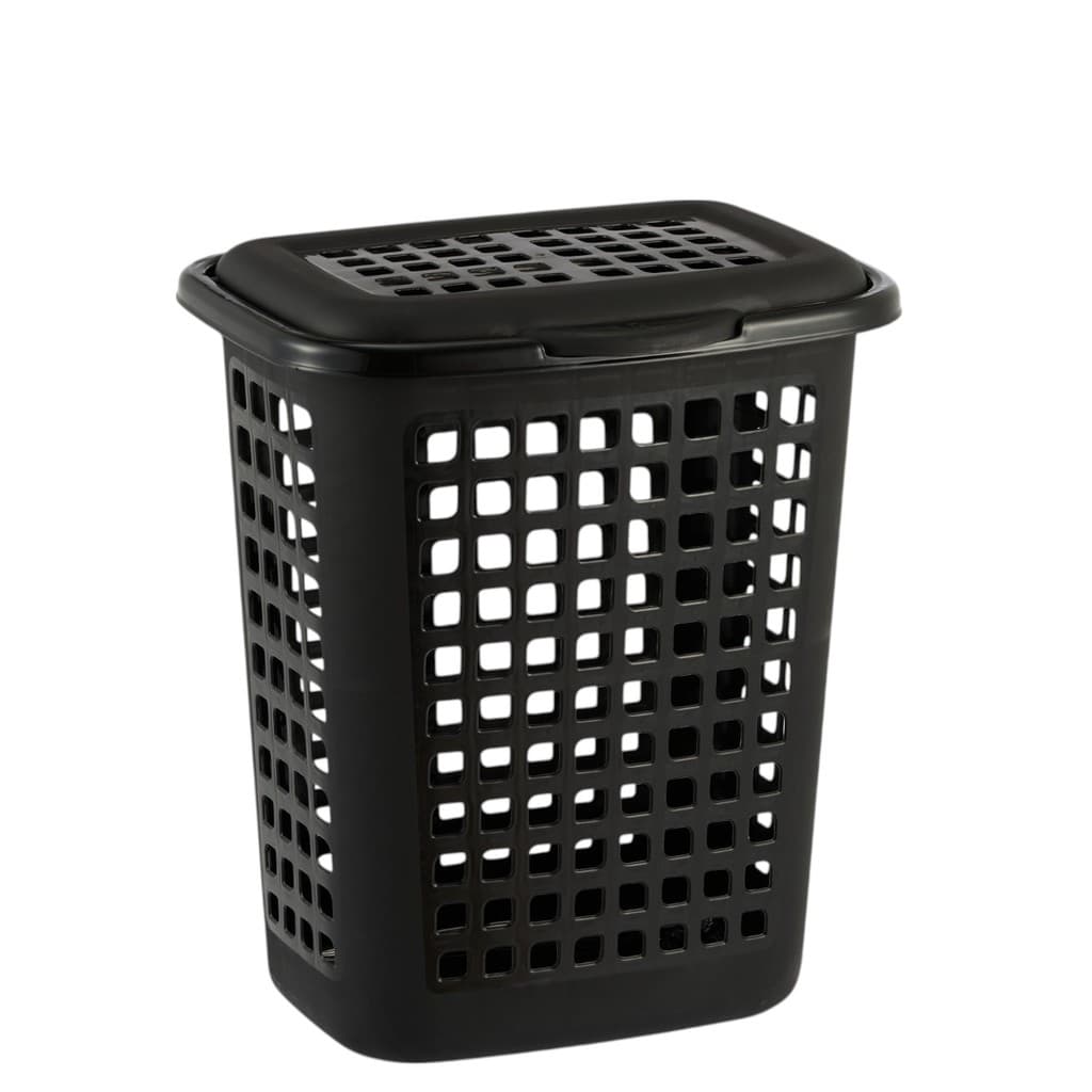 Cesto Preto Para Roupas Lavanderia Com Tampa 30l Multiuso