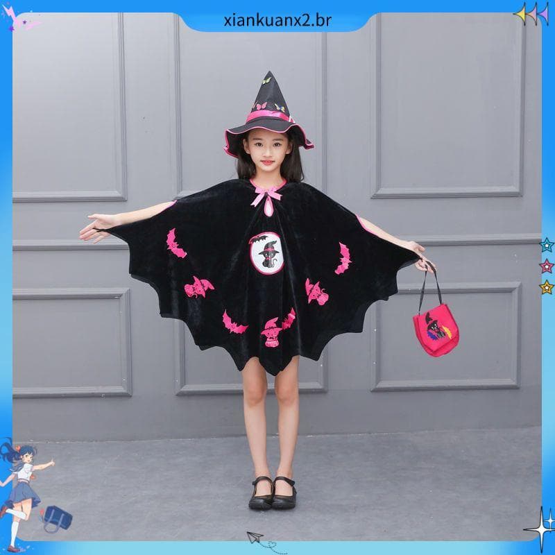 Fantasia infantil de Halloween, fantasia de bruxa, morcego, vampiro, vestido branco de neve, fantasia de abóbora