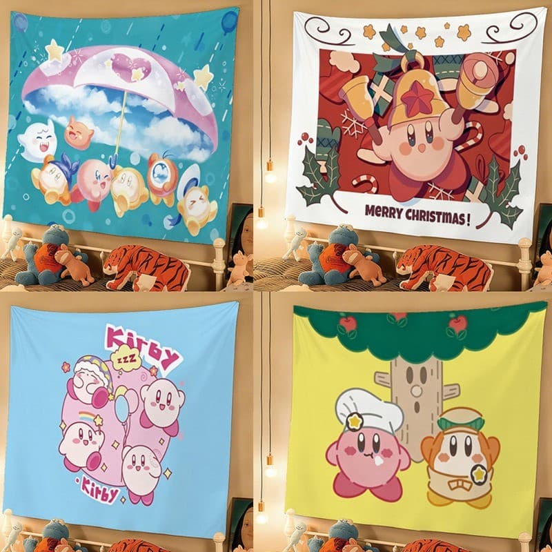 Estrela Kirby menina coração quarto tapeçaria pano de fundo rosa bonito parede superior rosa casal inferior beliche deco