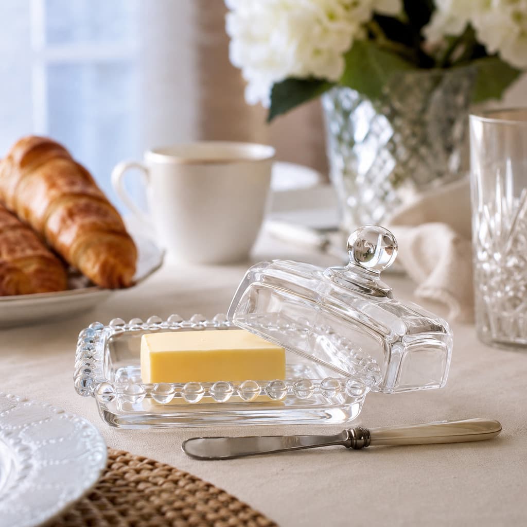 Manteigueira Wolff de Cristal com Tampa e Alça 11x7x7 cm Elegante