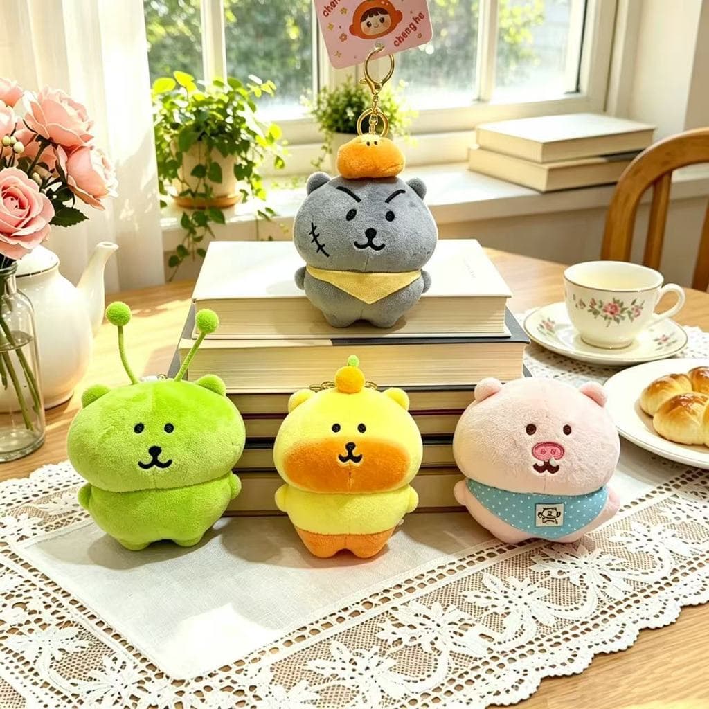 Pingente de pelúcia de desenho animado fofo, capivara, porco, pingente de mochila, lobo cinza, brinquedo de pelúcia, cha
