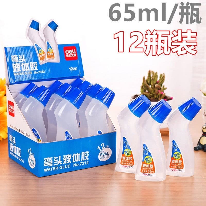 Deli 7312 garrafa de cotovelo cola líquida escritório cola transparente esponja cabeça estudante financeiro cola líquida
