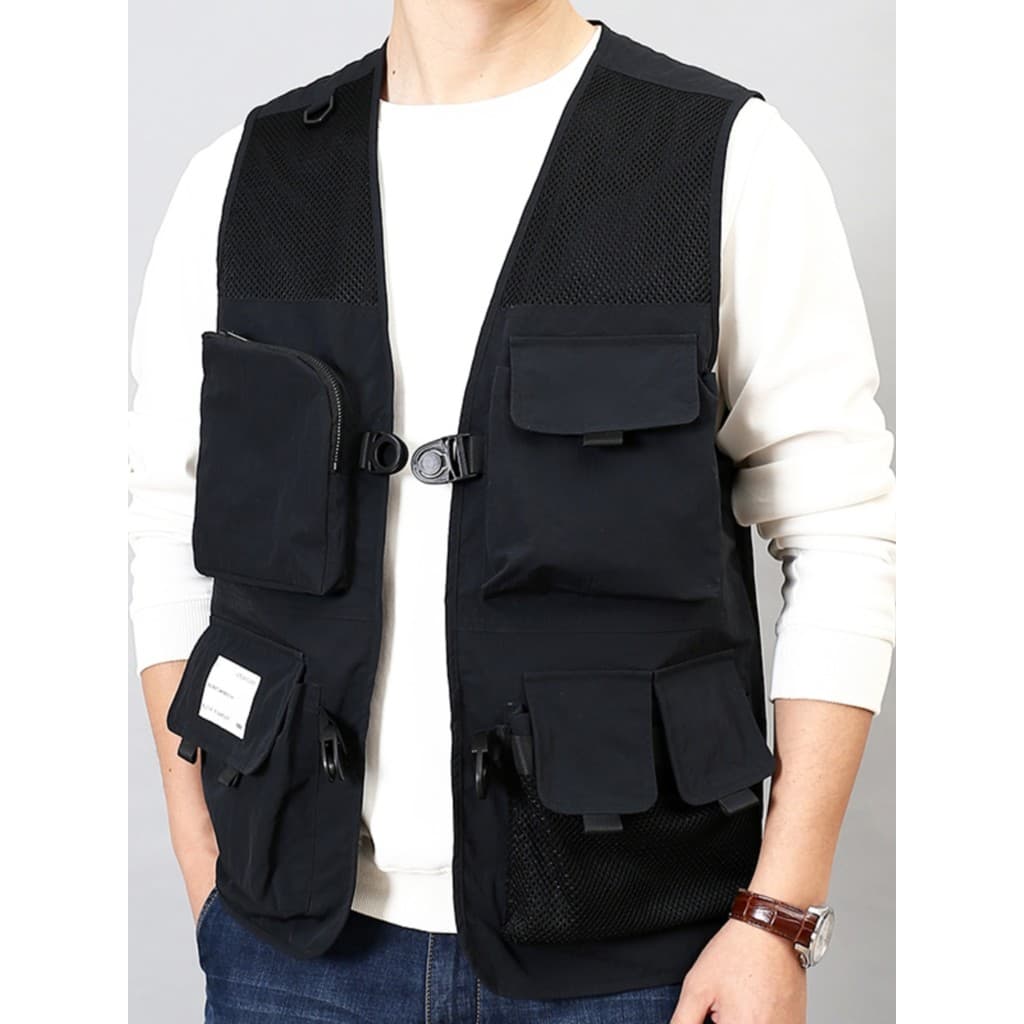Diretor jaqueta de fotografia ao ar livre macacão japonês colete masculino Multi-bolso colete de pesca masculino tático