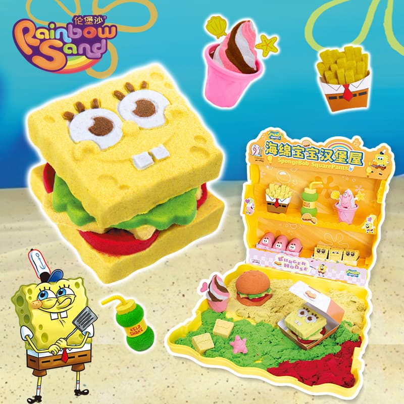 Lomburg areia bob esponja calça quadrada hambúrguer casa espaço areia crianças Ultra-leve argila plasticina brinquedos a