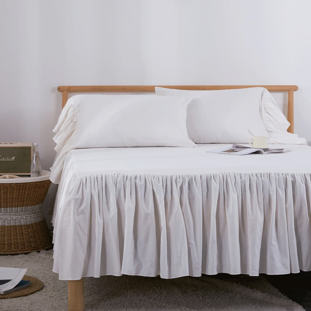Cor sólida puro algodão Retro saia de cama estilo lençol algodão colcha branco babados rendas 1.51.8 2.0 caso protetor