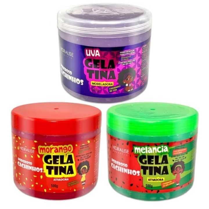 Gelatina Ativadora Kids 500g Poderosos Cachinhos Melancia Morango Hidratação Nutrição Hidralise