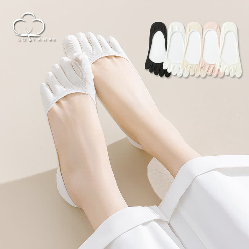 Meias de cinco dedos femininas verão puro algodão Ped meias boca rasa invisível Split-toed meias de algodão salto alto n