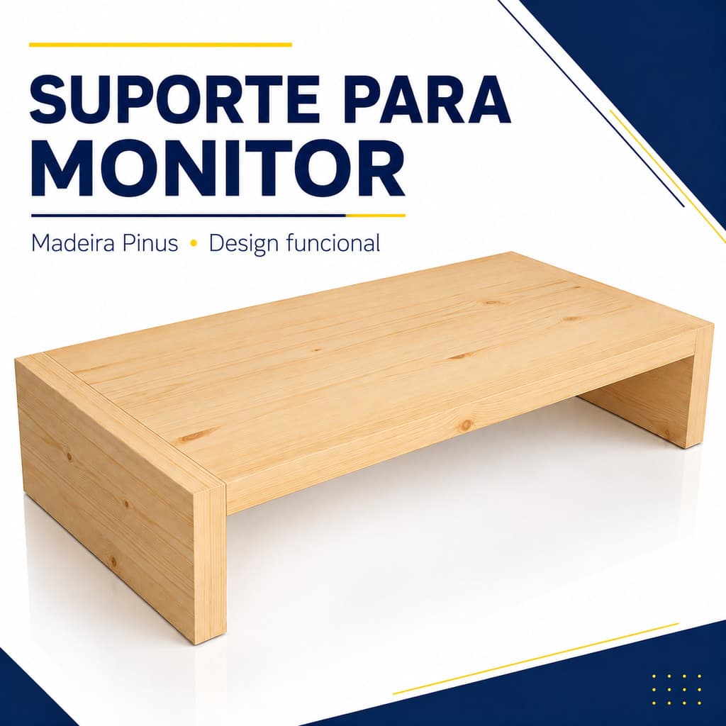 Suporte para Monitor Madeira Elevador Notebook Organizador Mesa Gamer Escritório Ergonômico