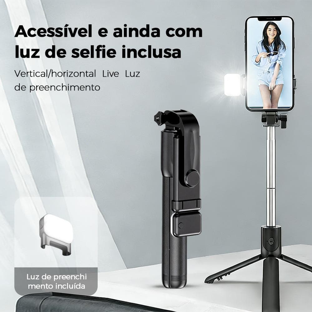 Tripé suporte celular com luz de preenchimento para lives selfies gravações com controle bluetooth integrado
