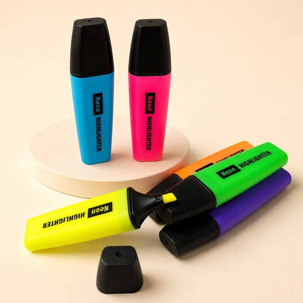 Marca Texto Grande Neon Highlighter  6 Cores | com Ponta Chanfrada para Estudos e Anotações