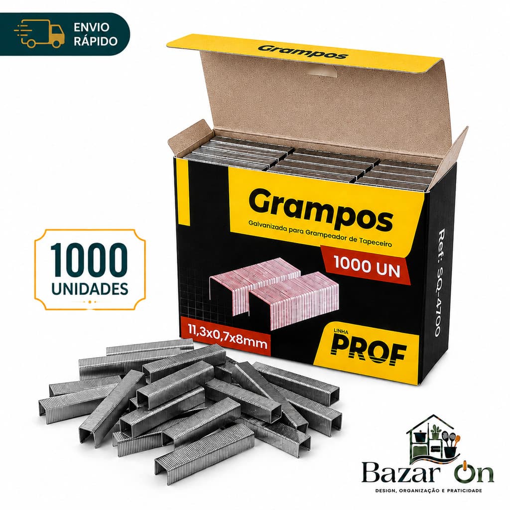 Grampos Para Grampeador Tapeceiro 11,3x8mm Galvanizado 1000 Unidades Profissional Alta Resistência⁠