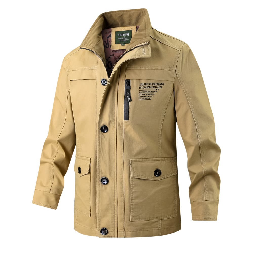 Jaqueta de algodão puro masculina primavera outono gola alta superior macacão masculino jaqueta Casual solto jaqueta de