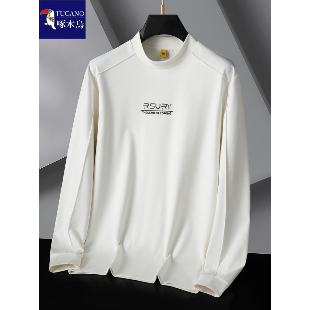 Woodpecker plus fat plus Size manga comprida camiseta masculina outono gordura solta alta elástica fundo de malha esport
