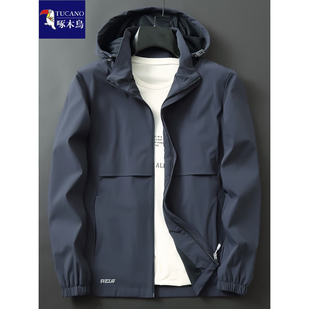 Woodpecker primavera outono novo produto tamanho grande solto jaqueta fina masculina ao ar livre Casual com capuz topo r