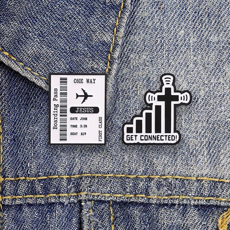 Faith Cross Boarding Pass Esmalte Pins 2 Designs Distintivo De Lapela Cristã Para Mochila Jeans Chapéu Decoração Estétic