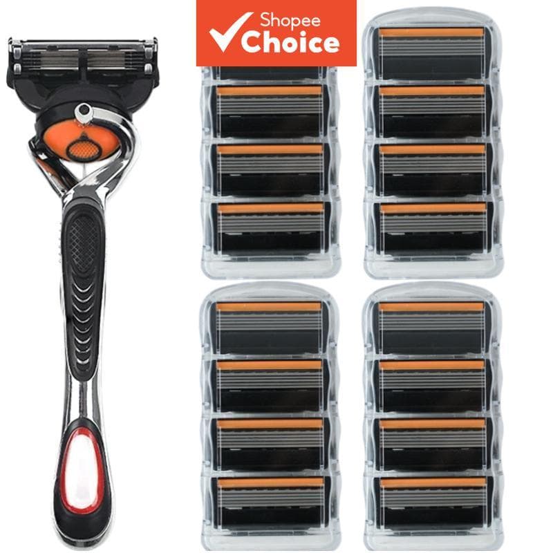 Barbeador Manual Masculino, Lâminas Afiadas Universais de 5 Camadas, 1 Cabo + 16 Lâminas, Proporciona uma Experiência de