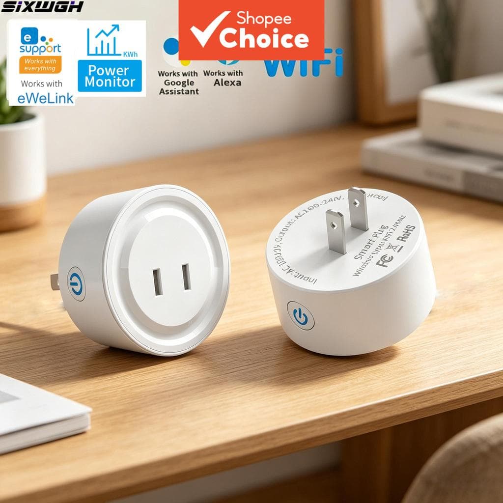 Tomada Inteligente Ewelink Wi-Fi , Plugue Plano De 2 Pinos Americano , Funciona Com Alexa E Google Home , Controle De Vo