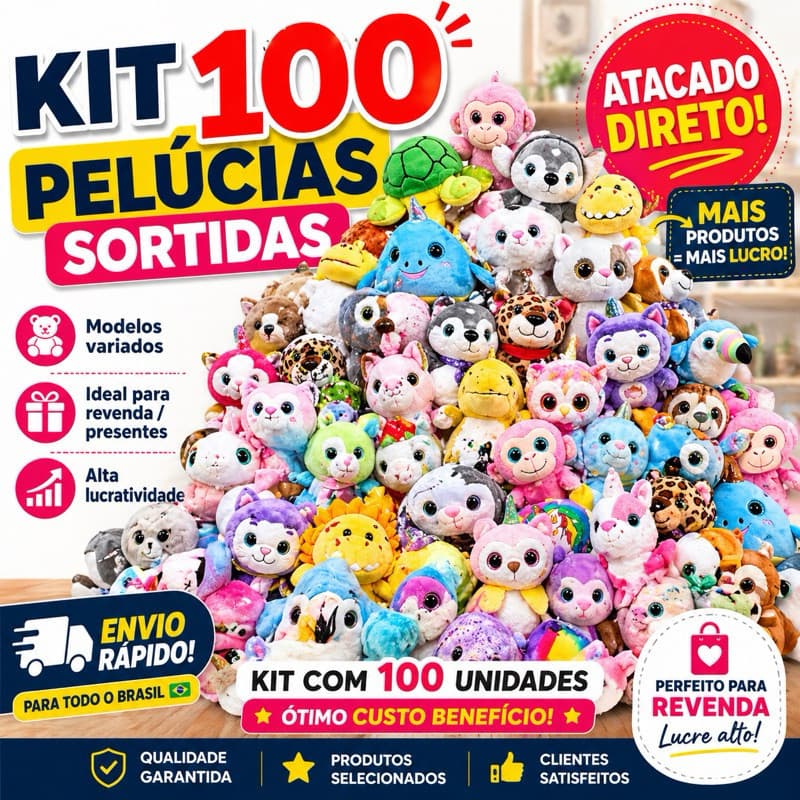 Kit 100 Pelúcias Sortidas 20cm Atacado Revenda Brindes Máquina Grua Presente Fofo Alta qualidade