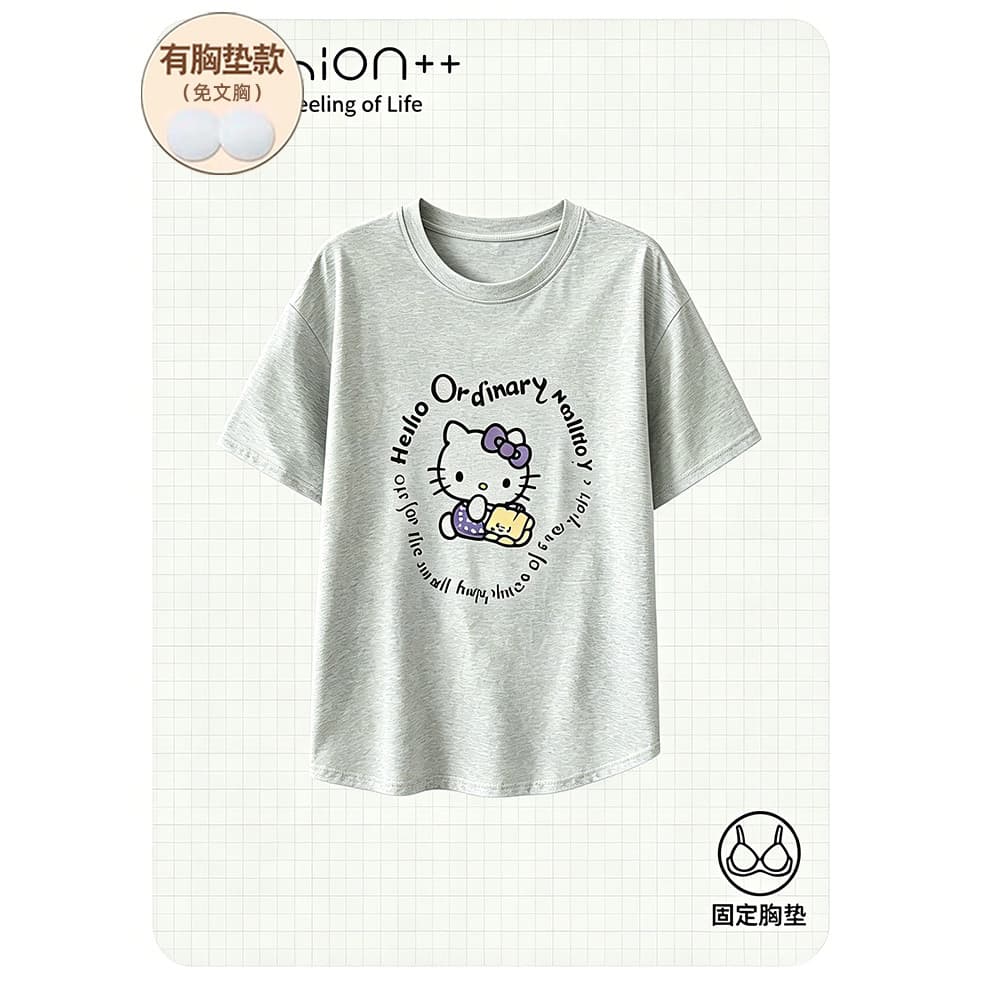 Pijamas de algodão puro femininos com almofadas no peito pijamas de verão Tops de peça única camisetas femininas de mang
