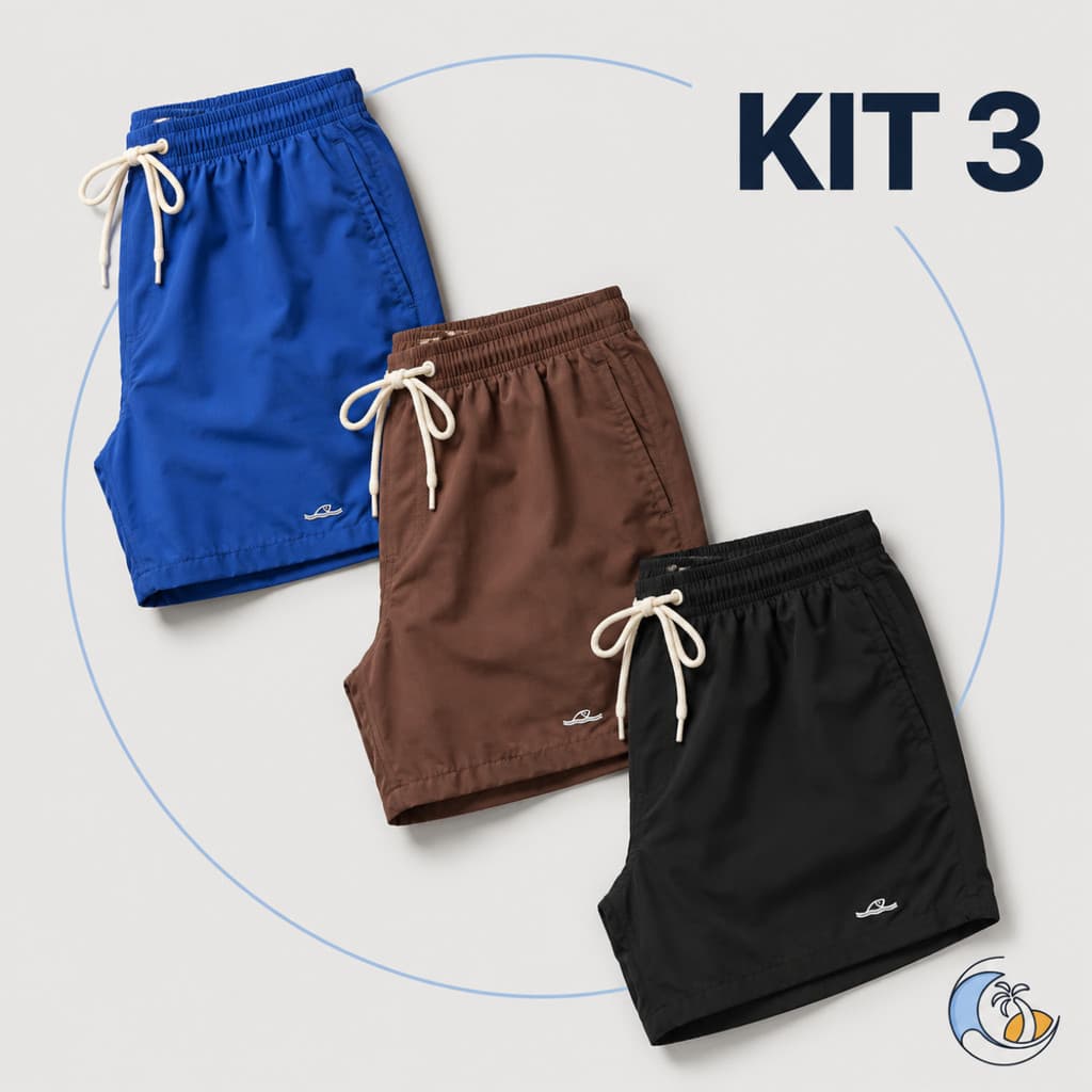 Kit 3 Shorts Masculino Tactel com Elastano Premium Bermuda Mauricinho Praia Academia Corrida Verão