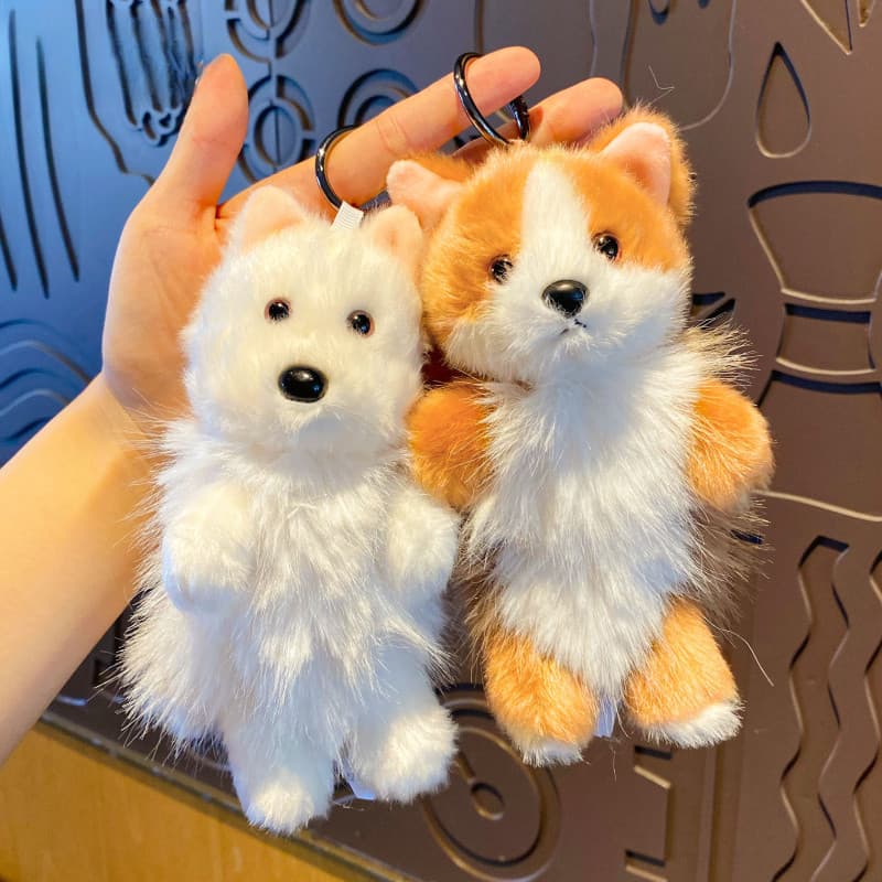 Pingente de Pelúcia Realista de West Highland White Terrier, Chaveiro de Boneco para Máquina de Garras, Pingente Fofo de