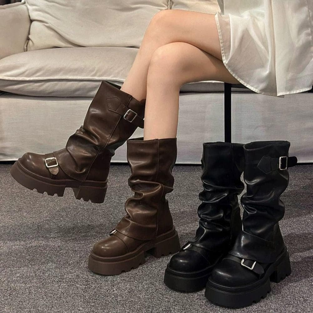 Botas Femininas De Motociclista , Plataforma Harajuku , Altas Até O Joelho , Gladiador , Novo Design , Y2K , Punk , Cano