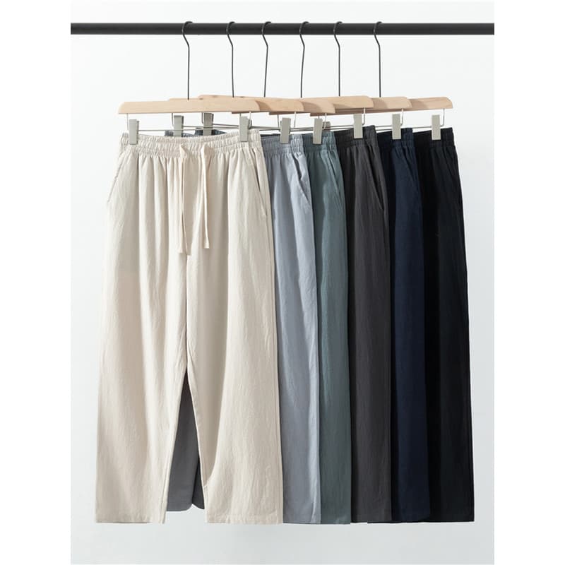 Calças de linho masculinas primavera verão estilo fino solto calças casuais masculinas até o tornozelo calças retas tama