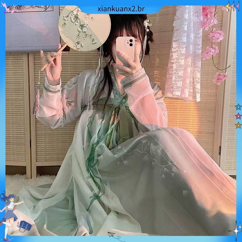 Original genuíno Lin Miaolin cos Hanfu saia de comprimento do peito de uma peça repolho diário Tang feito primavera outo