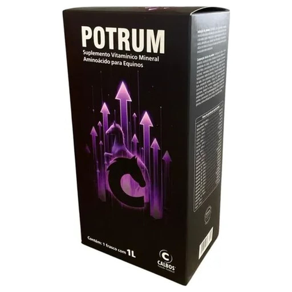 Suplemento Líquido Potrum Calbos 1L Crescimento Potro Cálcio Vitaminas Equino Desmama Fortalecimento Ósseo