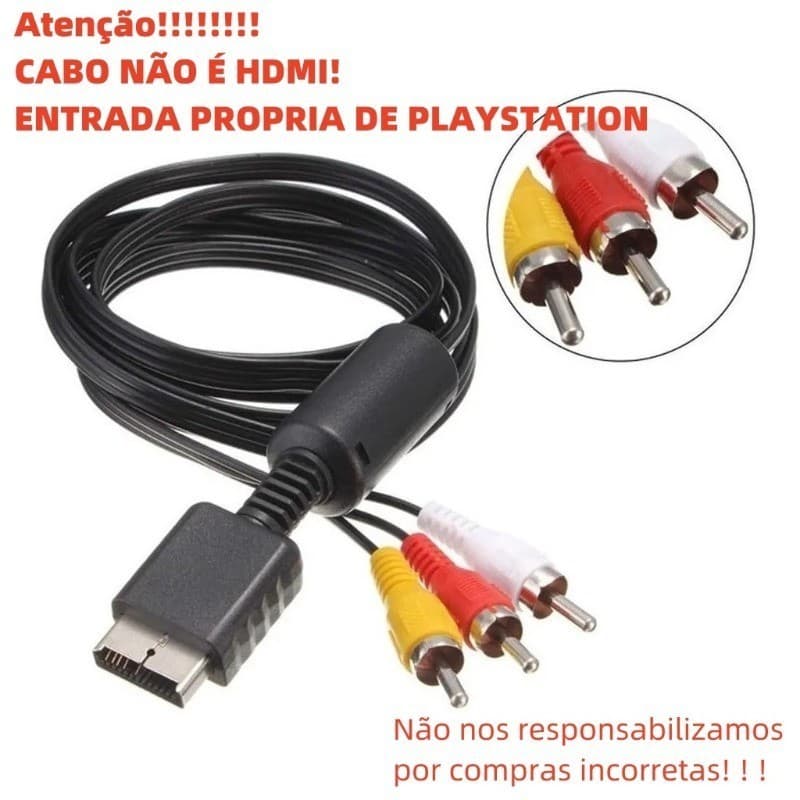 Cabo Av Audio E Video Rca Para Playstation 1, Ps2 E Ps3 1.50m